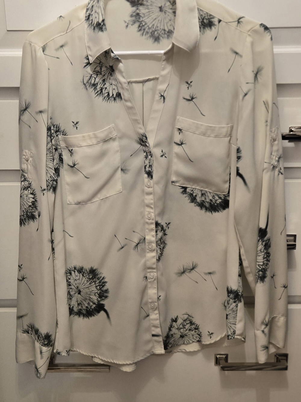 Express Cream Blouse with Black Dandelion Print